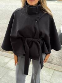 Street-Wave Cape Jacket With Knot Detail And Voluminous Sleeves For Women, Elegant Wardrobe Essential
