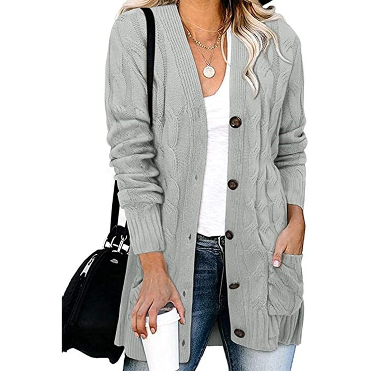 Street-wave Cable Knit Cardigan With Pockets For Women Cozy Soft Cotton Blend Chic All Season