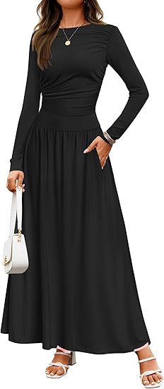 Street Wave Women's Long Sleeve Maxi Dress With Elegant Ruffle Details And Practical Pockets For Everyday Wear