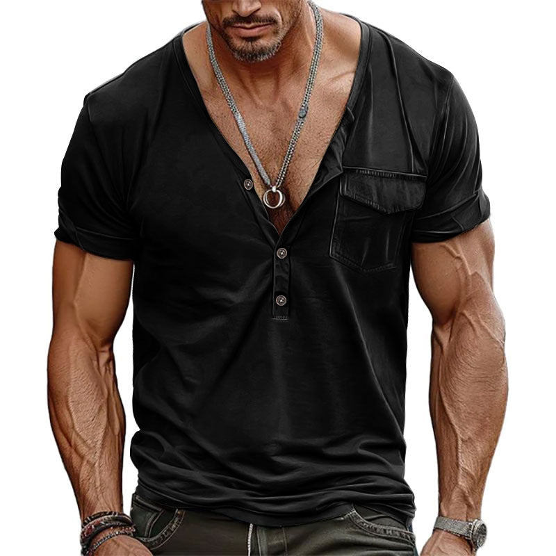 Streetwave Mens Henley T Shirt Short Sleeve With Decorative Chest Pocket Modern Fit