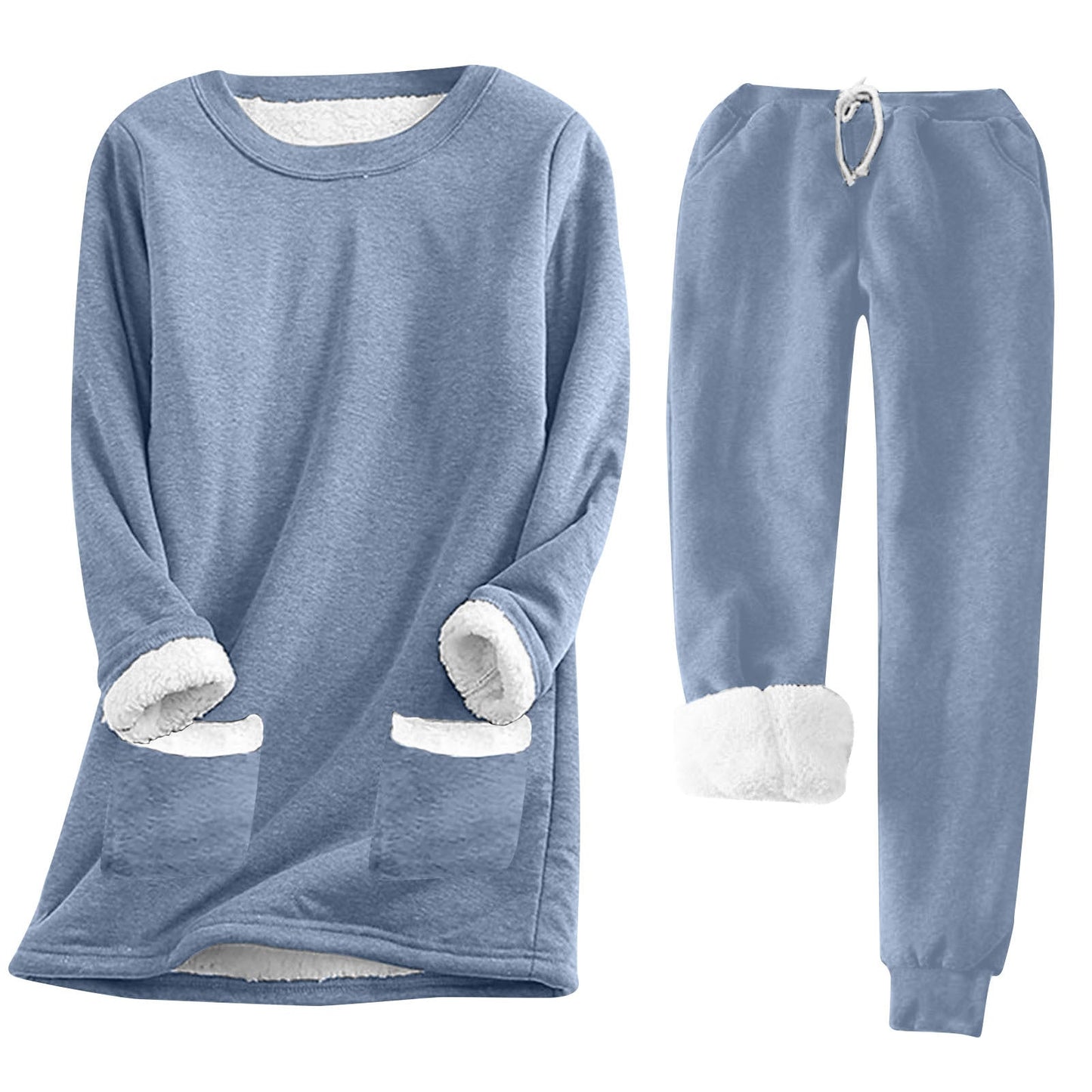 Street-wave Women's Cozy Fleece Lounge Set With Warm Inside Fleece Lining And Pockets