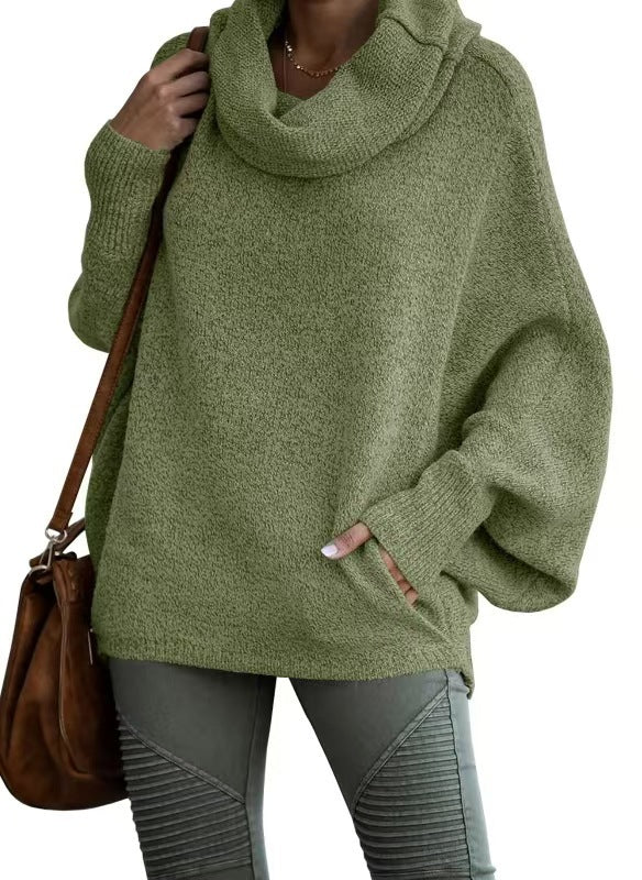 Womens Oversized Knit Sweater With Roll Neck Street Wave Cozy Soft Pullover For Casual Everyday Wear