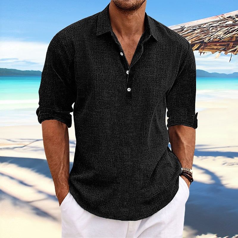 Street-Wave Mens Textured Long Sleeve Henley Shirt For Casual Comfort And Everyday Style