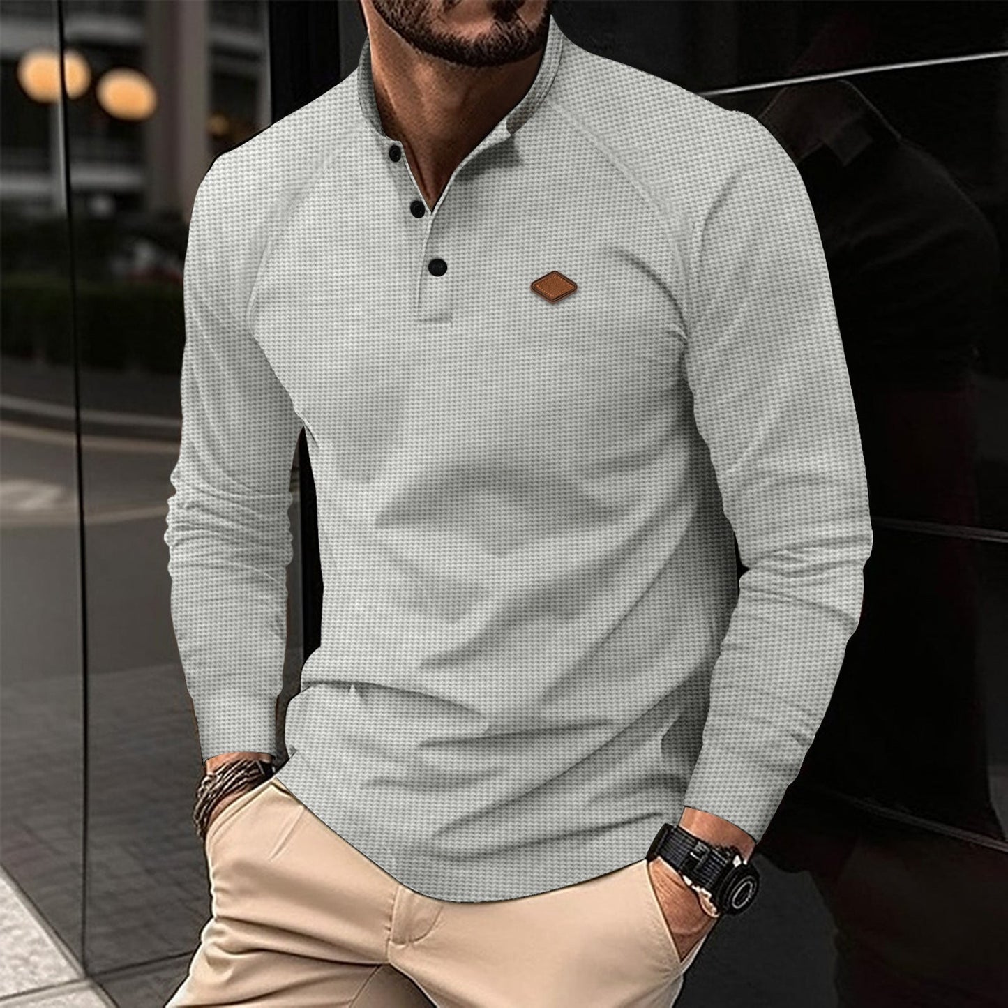 Street-wave Men's Long Sleeve Shirt With Subtle Pattern And Modern Collar For Smart Casual