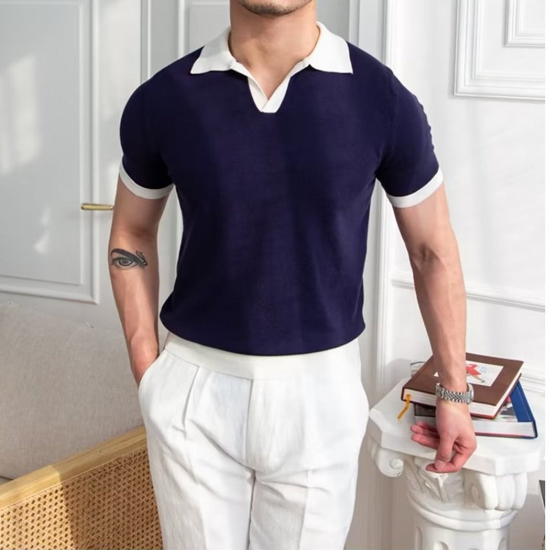 Men's Knitted Cotton Polo Shirt Regular Fit Short Sleeve With Ribbed Edge By Street-Wave