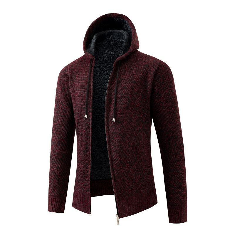 Mens Hooded Fleece Lined Knit Cardigan Street Wave Premium Warmth For Men With Cozy Insulated Feel