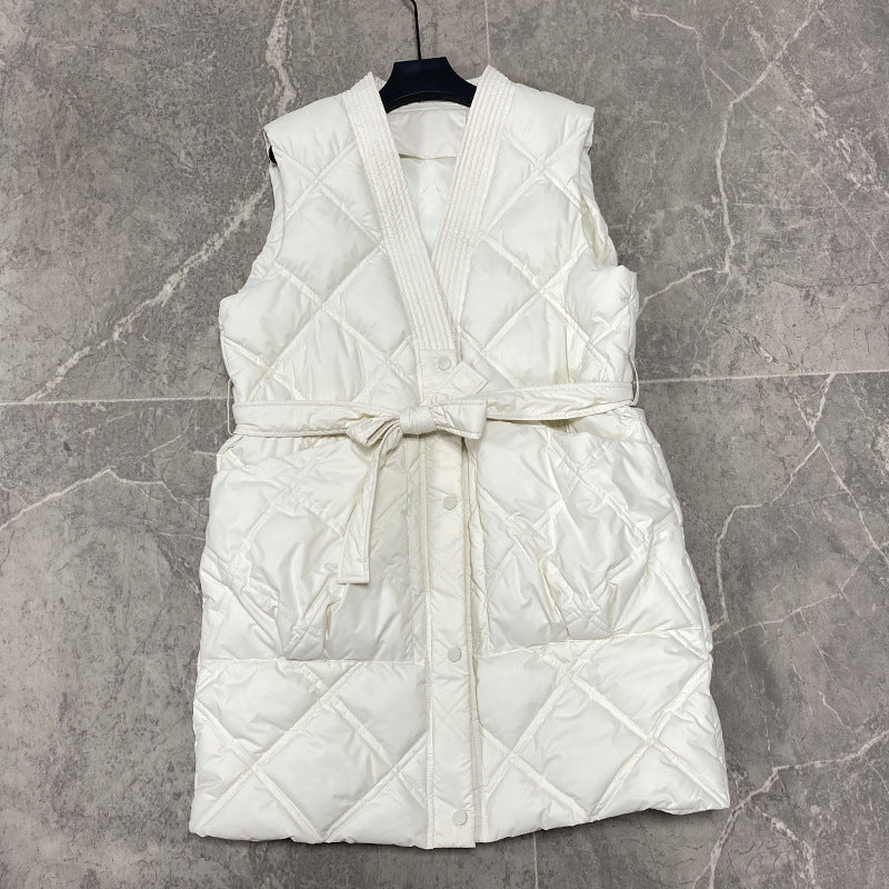 Streetwave Womens Quilted Vest With Belt And High Collar For Chic Warm Layering Essential