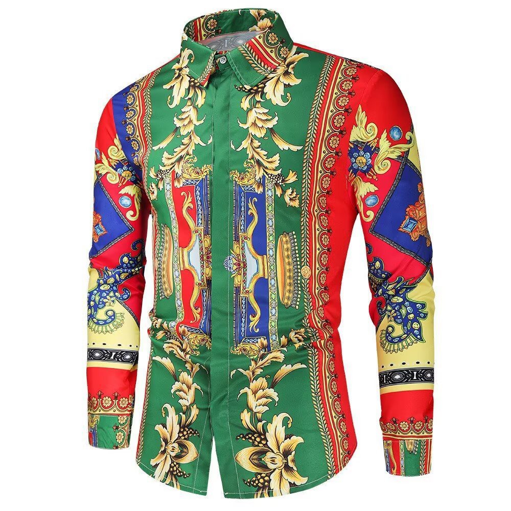Street Wave Mens Baroque Pattern Long Sleeve Shirt With Modern Fit For Fashion Forward Men