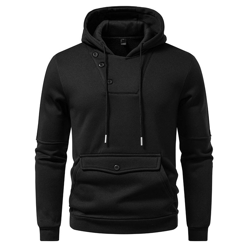 Men's Street-Wave Button-Detail Hoodie - Soft Comfort, Casual Everyday Wear Soft Fabric