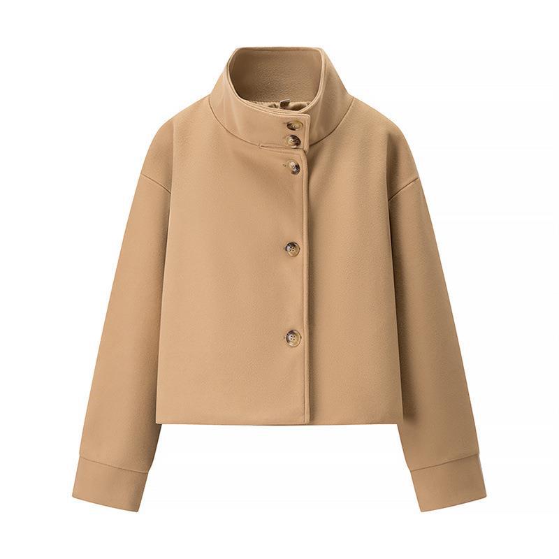 Street-wave Women Cropped Jacket With High Collar Button Front For Elegant Everyday Wear Soft Fabric