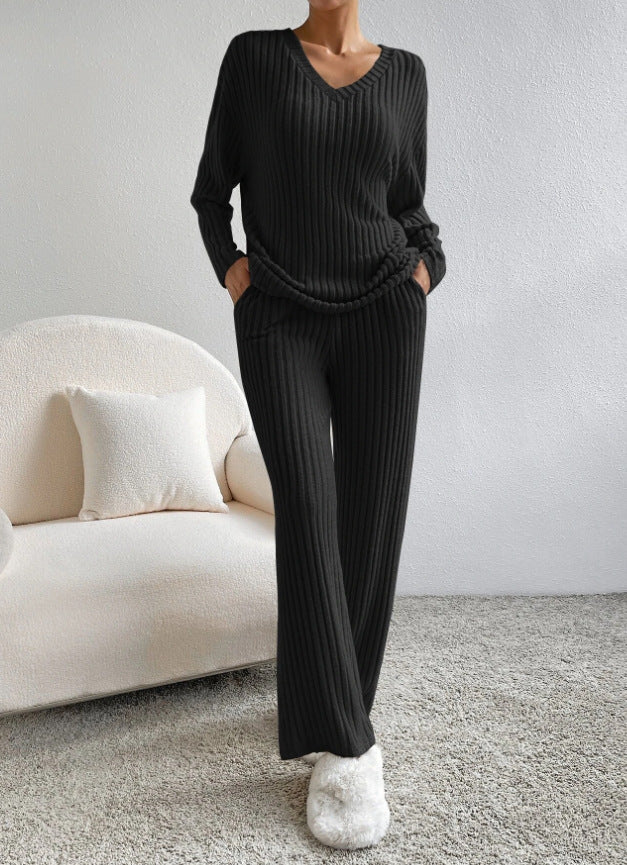 Street-Wave Womens Ribbed Lounge Set Ultra Cozy 2-Piece With Oversized Top And Pants
