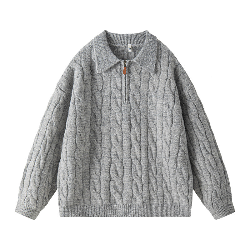 Street Wave Womens Cable Knit Sweater Premium Warmth With Short Zip Classic Collar