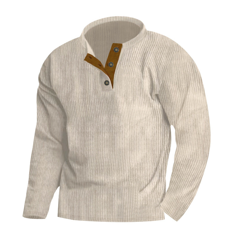 Street-wave Men's Casual Henley Sweater With Placket And Ribbed Texture Knit Pullover
