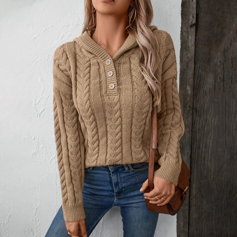 Street-wave Hooded Cable Knit Sweater For Women Soft Cotton Acrylic Blend Cozy Warm Pullover