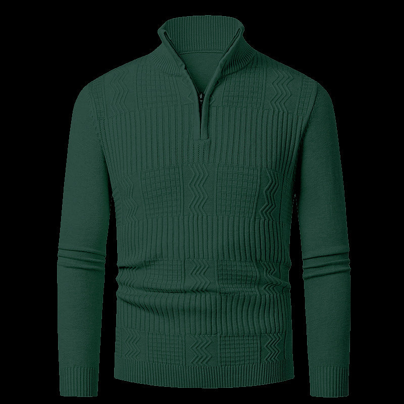 Street-Wave Men's Knit Sweater With Modern Zip Closure And Textured Surface For Style-Minded Men