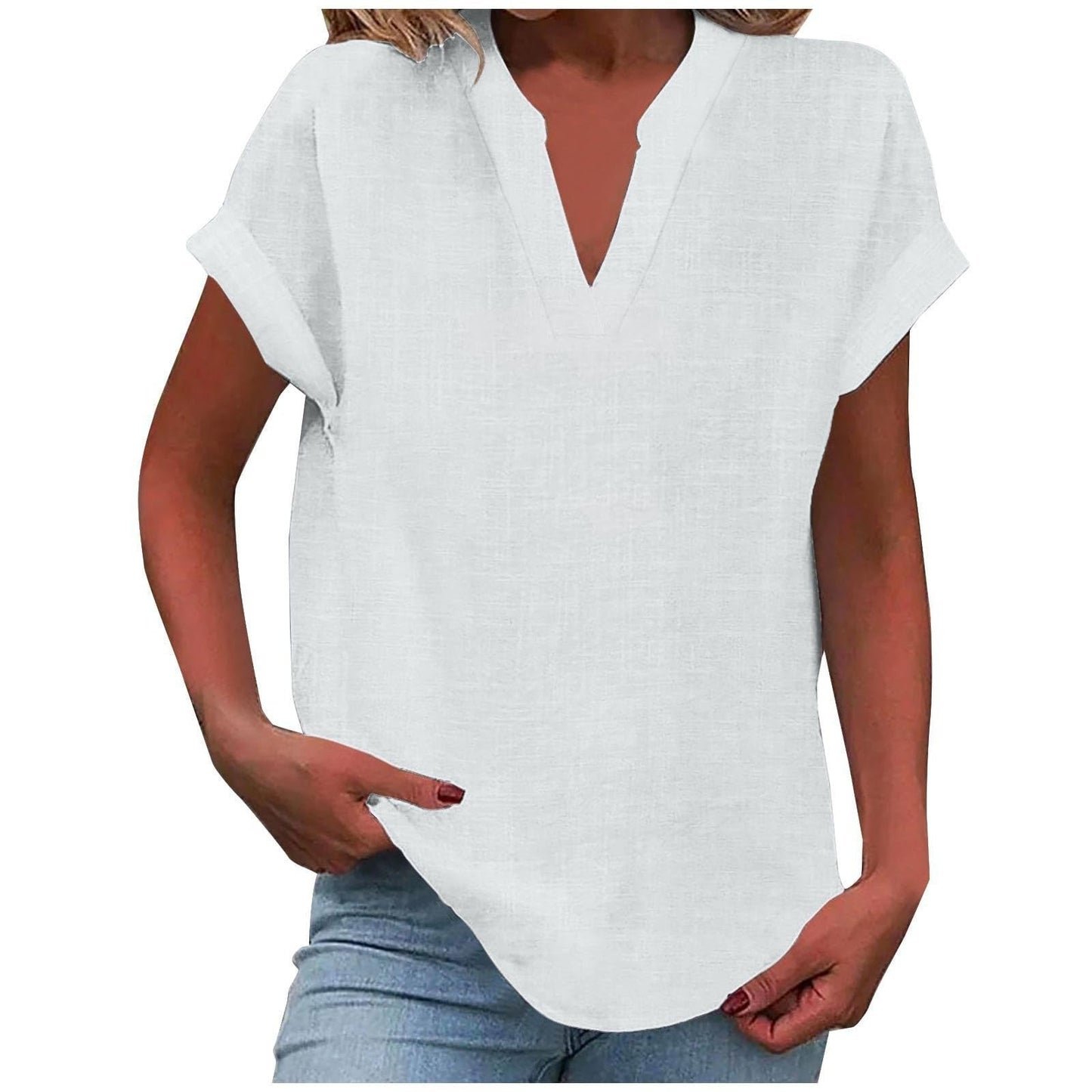 Women's V-Neck Blouse with Relaxed Fit and Lightweight Fabric