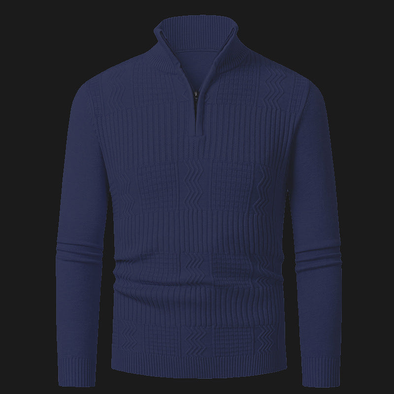 Street-Wave Men's Knit Sweater With Modern Zip Closure And Textured Surface For Style-Minded Men