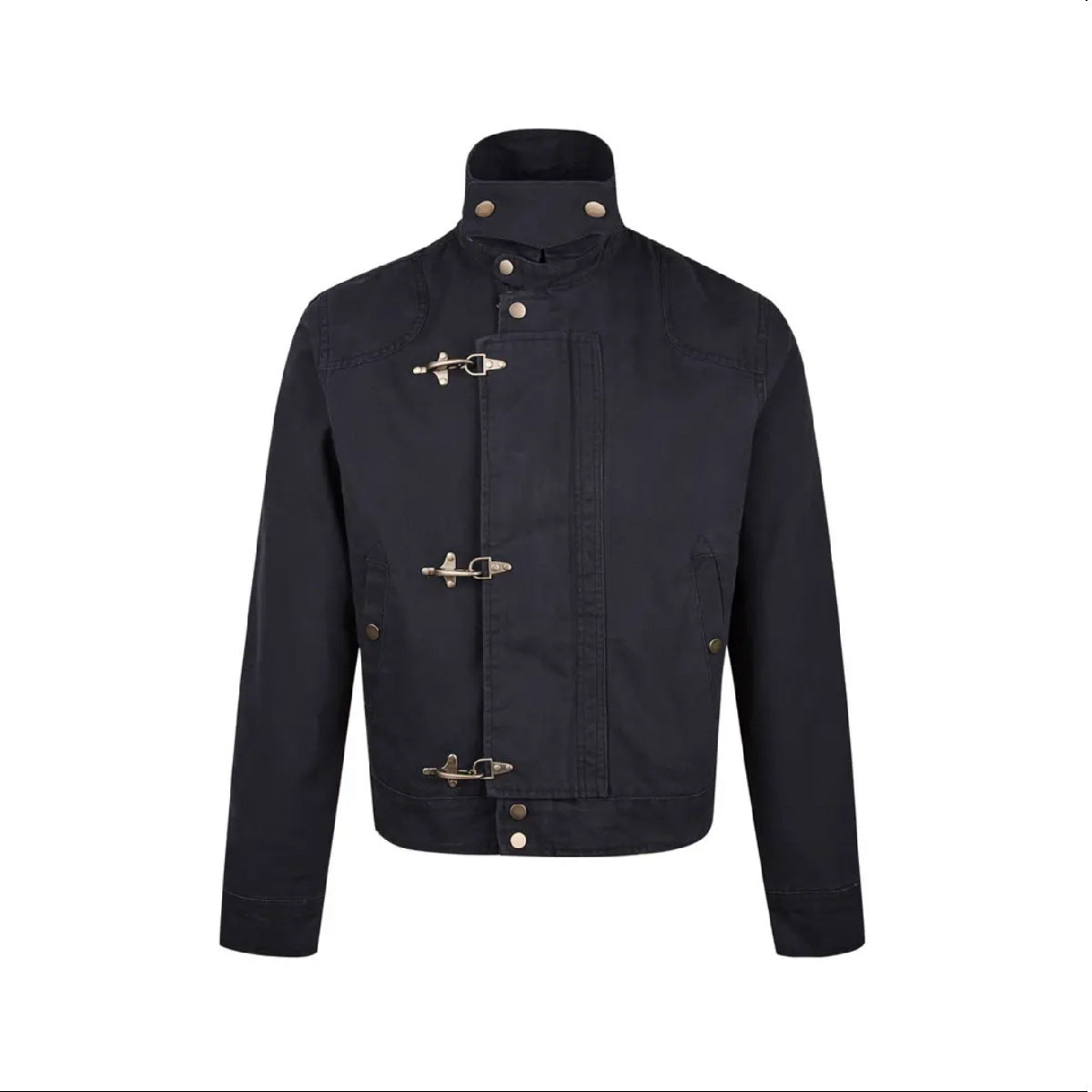 Street-wave Mens Fashionable Short Jacket With Innovative Buckles And High Collar