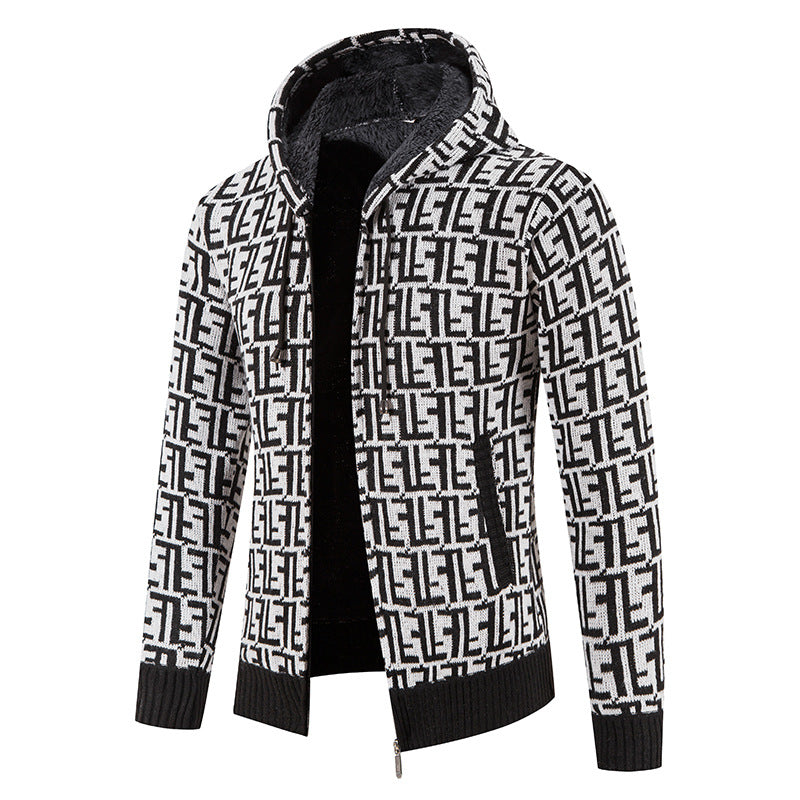 Street-Wave Men's Knit Cardigan Hooded With Modern Pattern Premium Warmth And Versatility