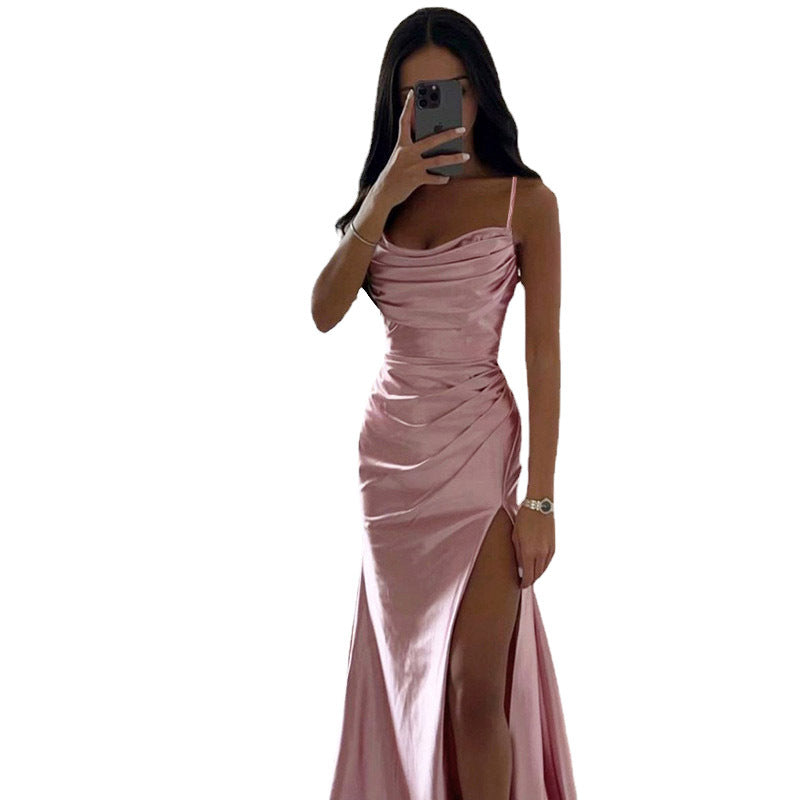 Street-Wave Elegant Draped Maxi Dress With High Slit For Women Glamorous Evening Gown