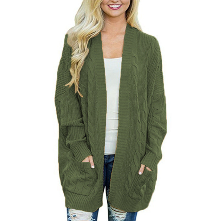 Street-wave Women's Cable Knit Cardigan With Generous Pockets Cozy Casual Knitwear