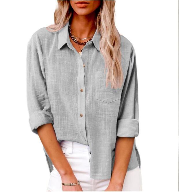 Street-Wave Women Linen Blouse Breathable Casual Short Sleeve Shirt With Button Details