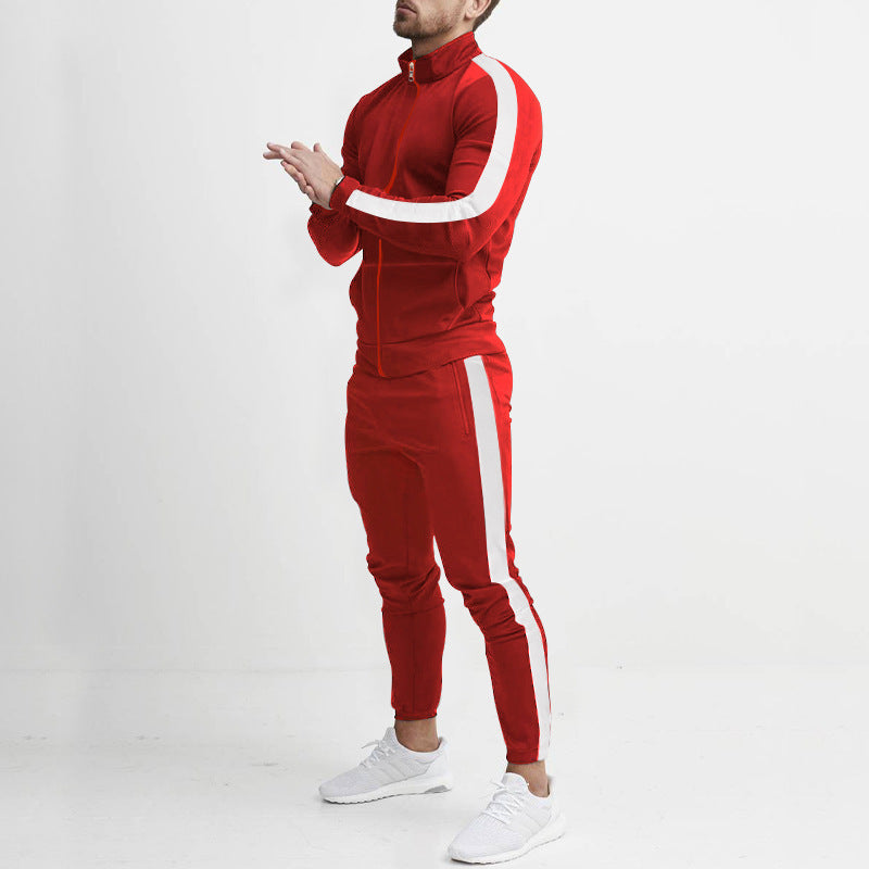 Street Wave Men's Athletic Tracksuit Set With High Collar Zip And Stripe Details For Training