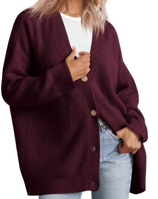 Street-wave Cozy Striped Knit Cardigan For Women With Button Front Soft Warm Layering Essential