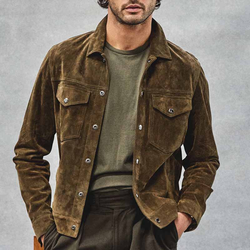 Streetwave Men's Suede Jacket With Practical Chest Pockets Elegant Luxurious Outerwear