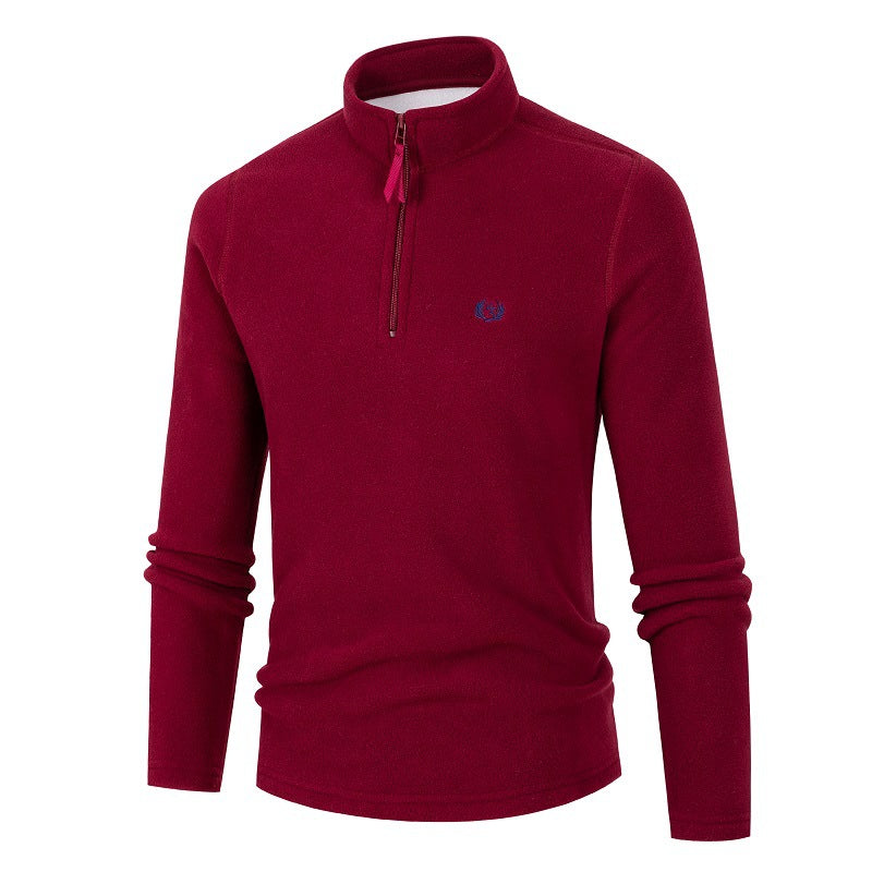 Street-Wave Men's Fleece Pullover With Stand Collar And Zipper For Cozy Warmth And Versatile Everyday Wear