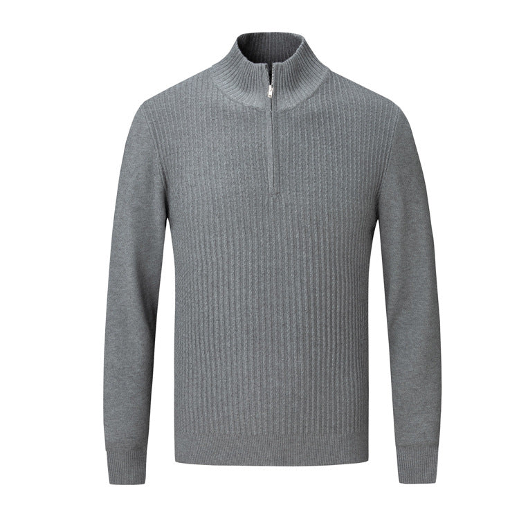 Mens Knit Pullover With Stand Collar And Fine Rib Knit Street-wave For Modern Casual Style