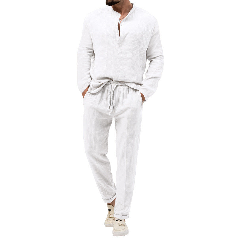 Street-wave Men's Casual Lounge Set With Button Placket And Elastic Waist Breathable Comfort For Home