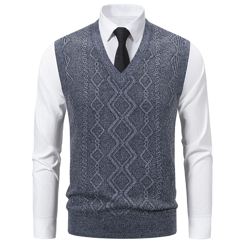 Street-Wave Men's V Neck Knit Sweater With Textured Cable Pattern For Warm Everyday Comfort