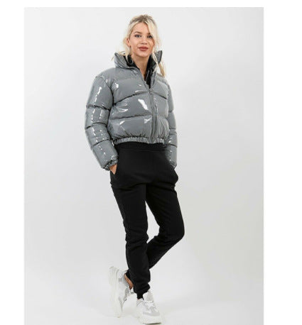 Street-Wave Women's Short Quilted Puffer Jacket With Shine, Water-Resistant Warm Fashion