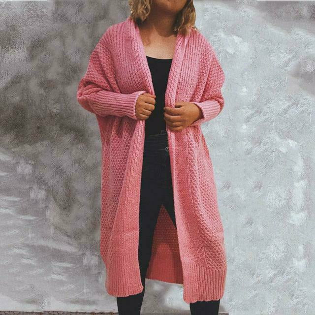 Street-Wave Solid Knit Cardigan For Women With Shawl Collar Batwing Sleeves Cozy Winter Essential