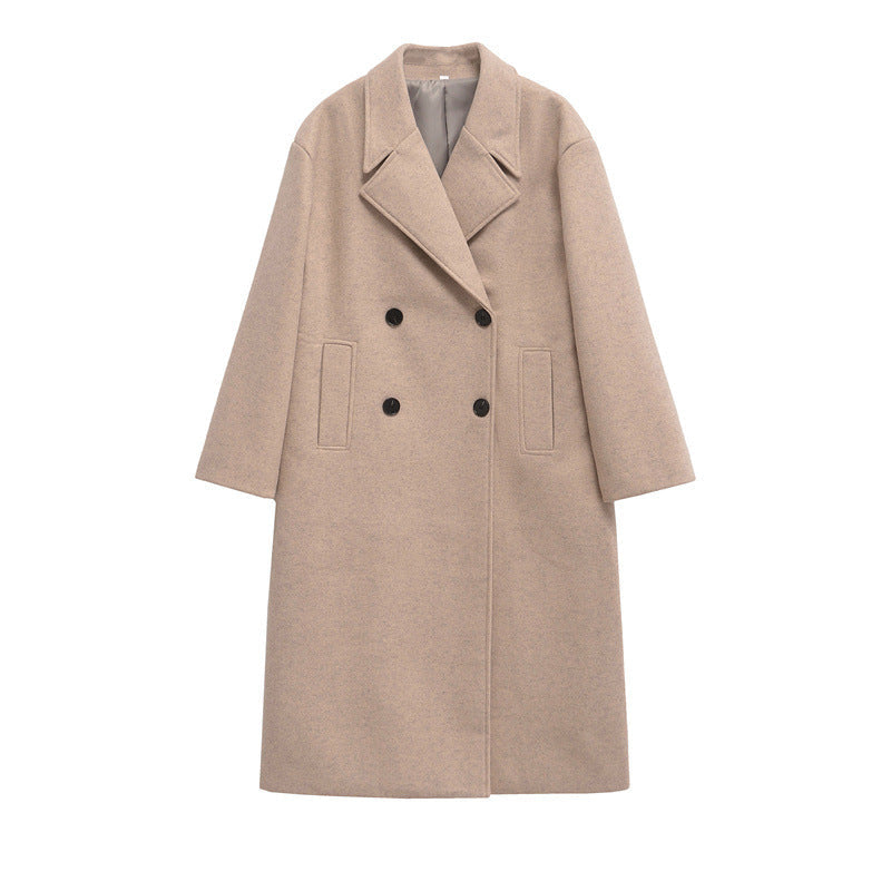 Street-Wave Plus Size Double-Breasted Wool Coat For Women - Elegant Oversized Winter Essential