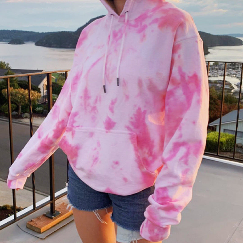 Street-wave Women's Cozy Batik Hoodie Sweatshirt With Soft Fleece Lining Warm Tie-Dye Pullover