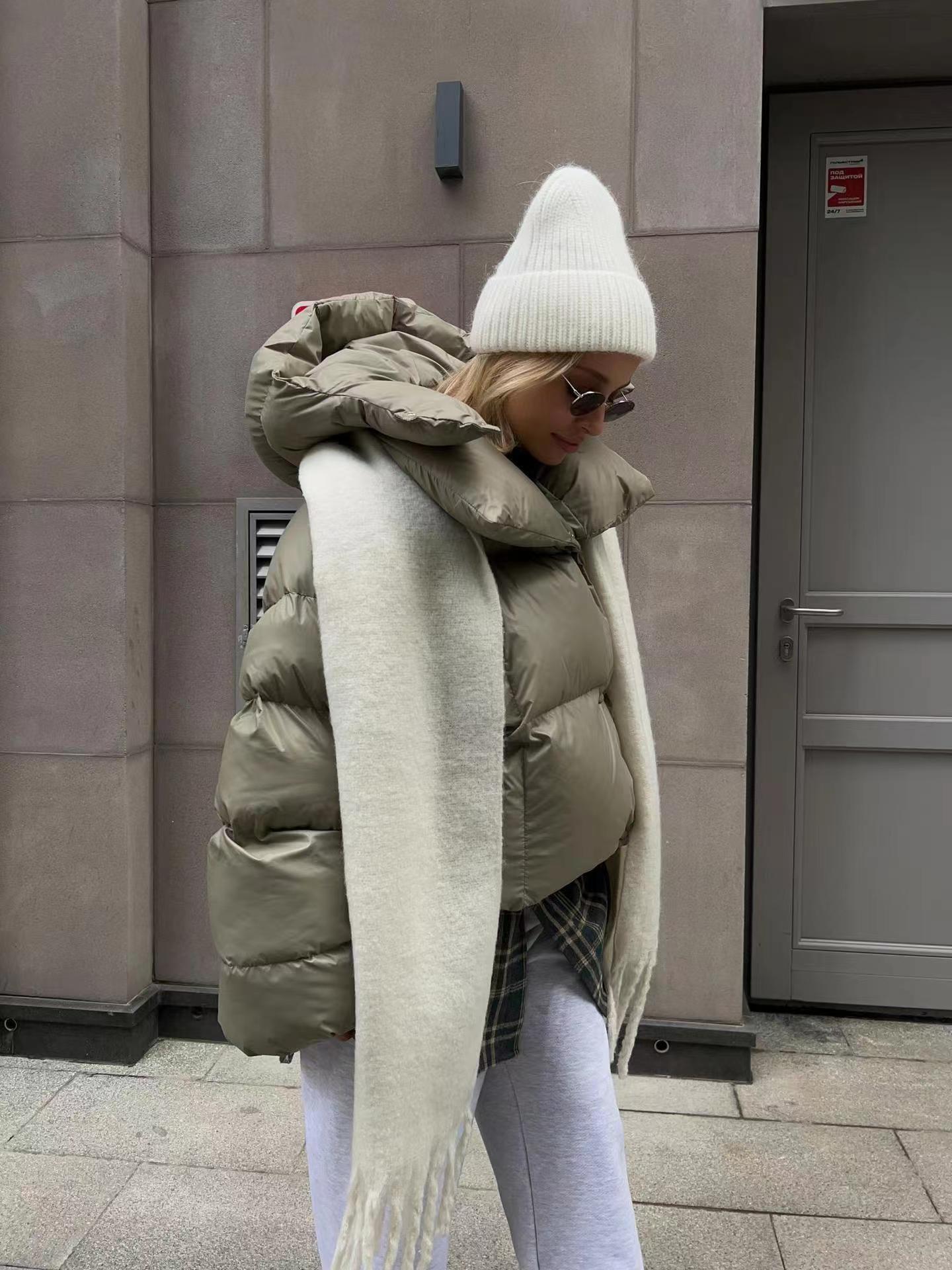 Street Wave Women's Oversized Down Jacket With High Collar And Puffy Sleeves For Warm Windproof Comfort