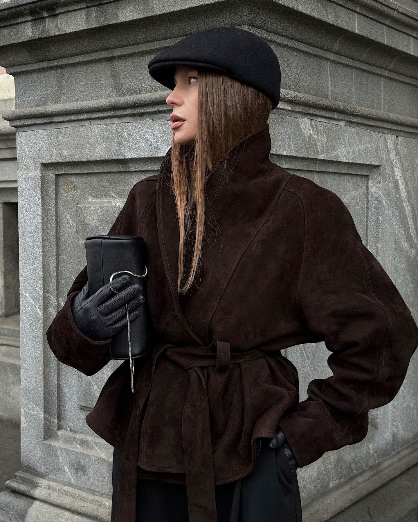 Street-wave Nubuck Suede Belted Coat For Women Warmth And Comfort With Durable Leather