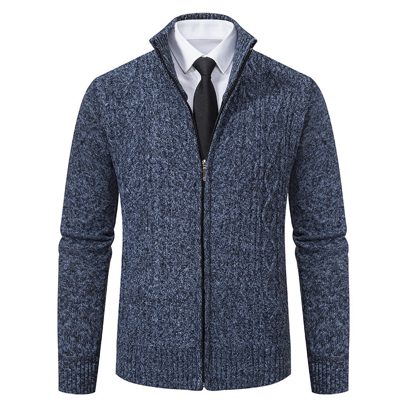 Street Wave Mens Knit Cardigan With High Collar Zip Front Premium Cotton Blend Modern Style