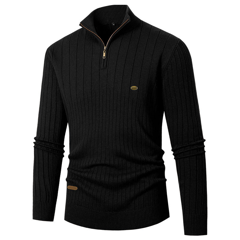 Street-Wave Men's Ribbed Zip Pullover With Modern Zipper Premium Casual Sweater For Everyday Style