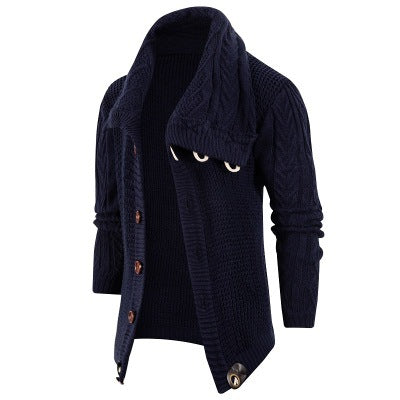 Street-wave Men's Shawl Collar Cardigan With Wooden Buttons For Premium Comfort And Style