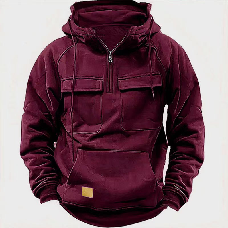 Men's Fleece Hoodie With Practical Zip Front Pockets Street-Wave Cozy Everyday Comfort
