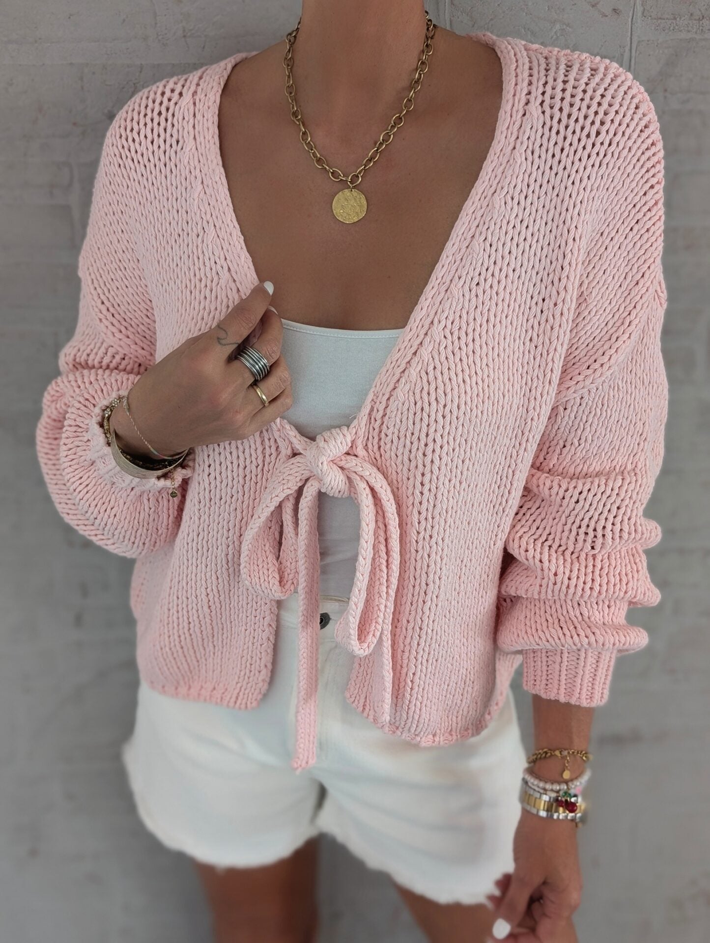 Streetwave Casual Knit Cardigan With Tie Closure And Wide Sleeves For Women Soft And Versatile Everyday Wear