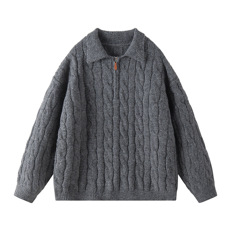 Street Wave Womens Cable Knit Sweater Premium Warmth With Short Zip Classic Collar