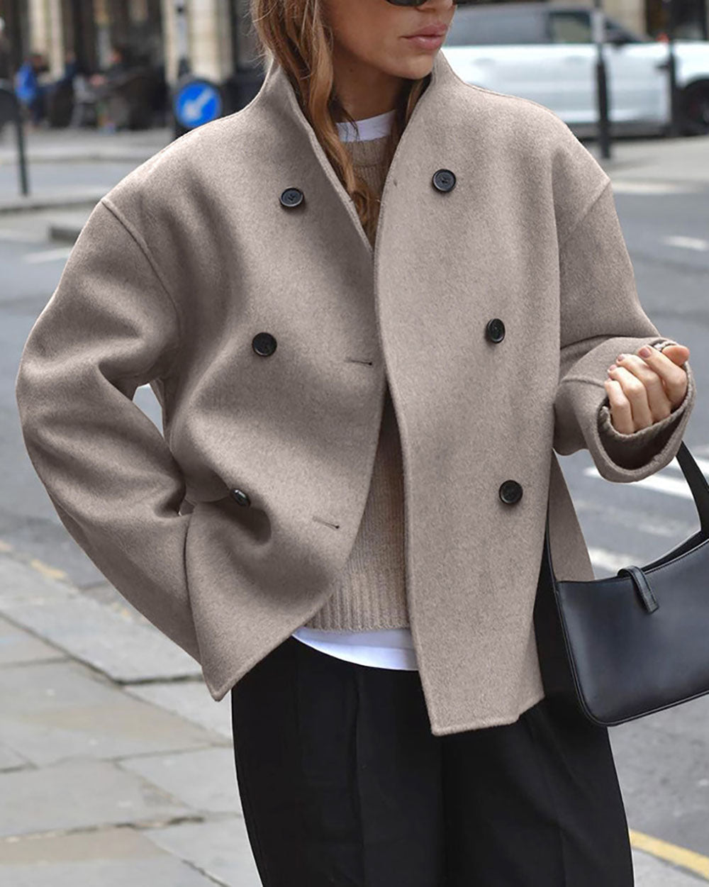 Street-Wave V-Neck Double-Breasted Wool Coat For Women - Short Length Timeless Elegance