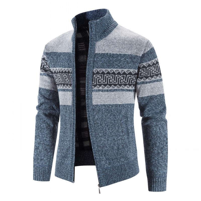 Mens Cardigan With High Collar Patterned Knit Streetwave For Stylish Men Cozy Warmth And Wind Protection