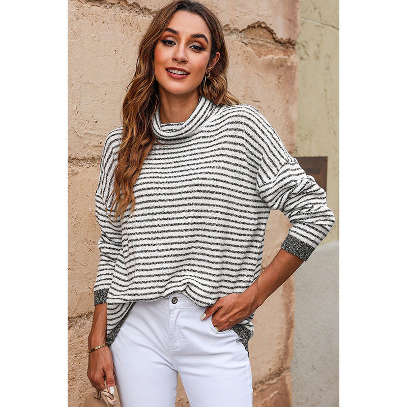Street-Wave Wool Blend Striped Turtleneck Sweater For Women Cozy Relaxed Fit Soft Knit Warmth