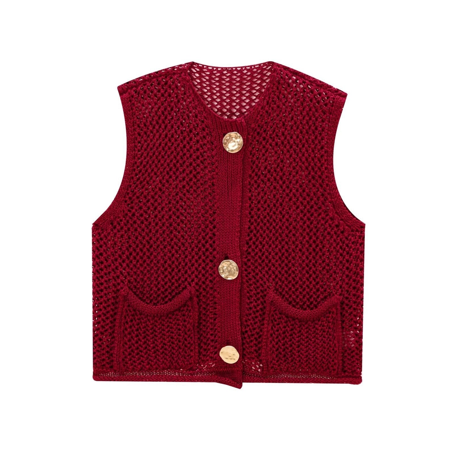 Street Wave Lightweight Knit Vest For Women With Breathable Cotton And Decorative Buttons And Pockets