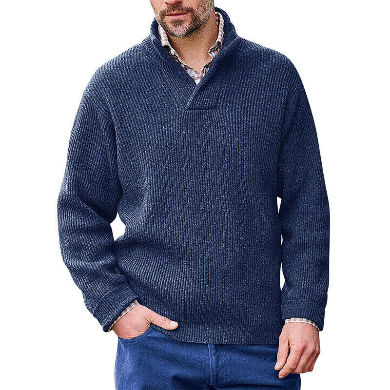 Streetwave Mens Knit Pullover With Modern Stand Collar And Fine Rib Texture Warmth And Comfort
